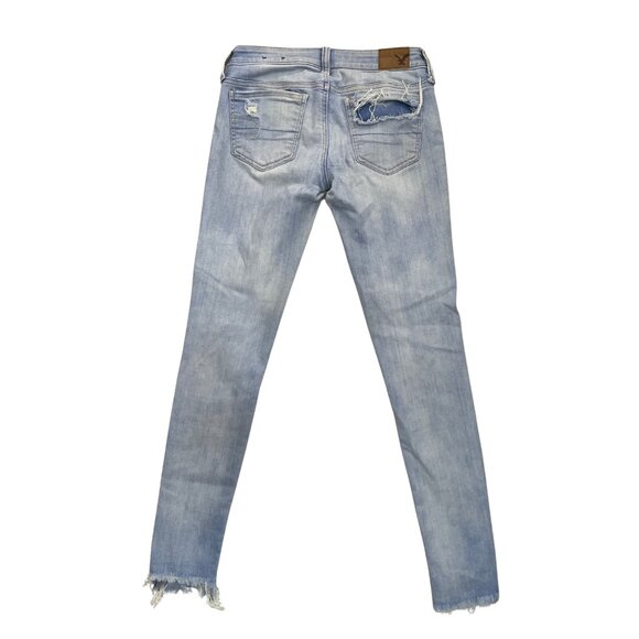 American Eagle Women's Size 2 Ripped Skinny Jeans Distressed Jegging Light Wash - Picture 12 of 13